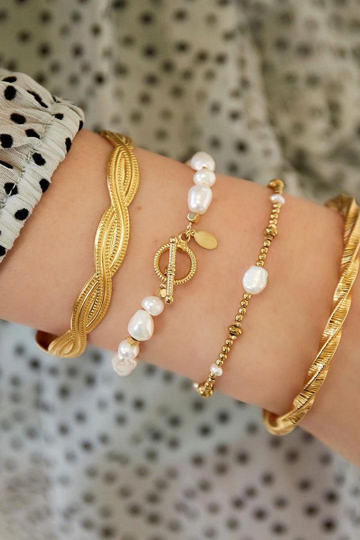 Roestvrij stalen armband parels Goud kleur Stainless Steel