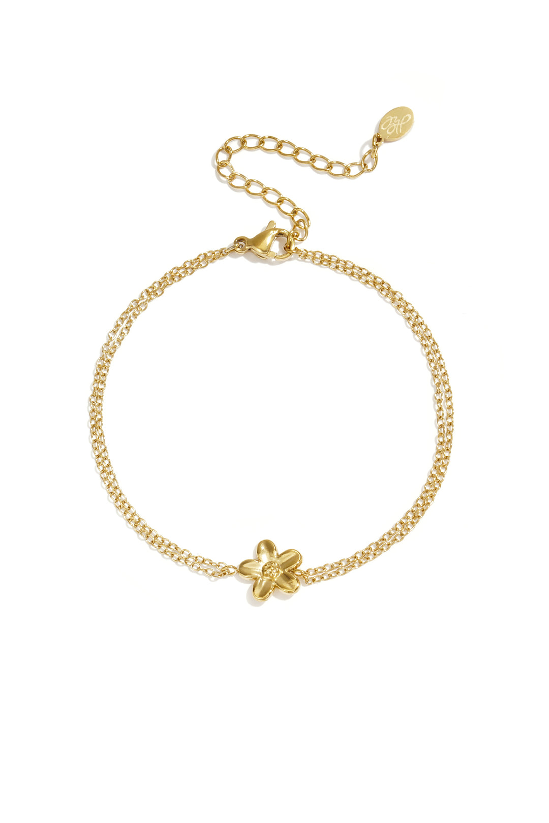 Armbandje met dubbele ketting en bloemetje
