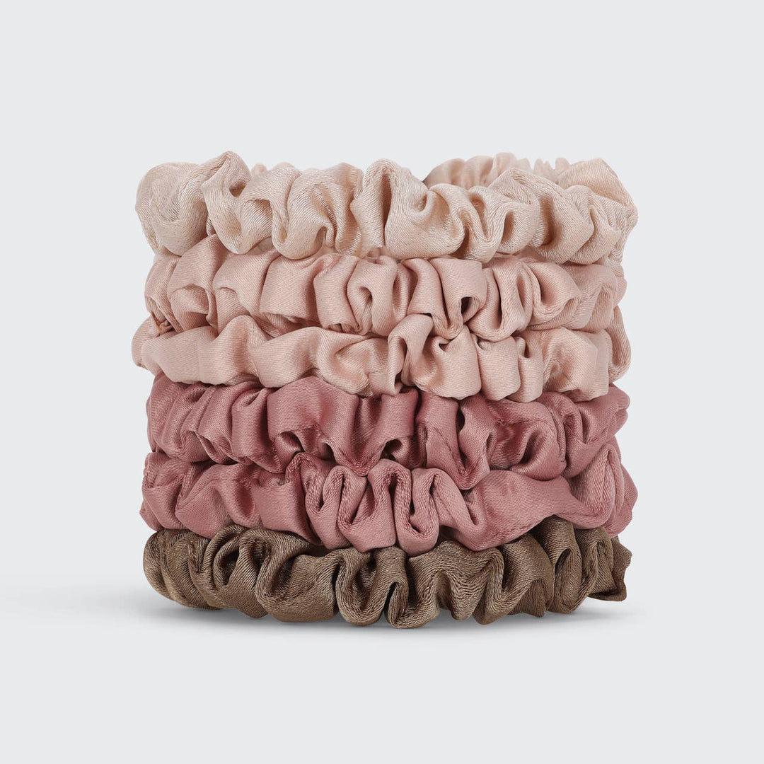 KITSCH – Ultra Petite Satin Scrunchies (6 stuks) – Terracotta