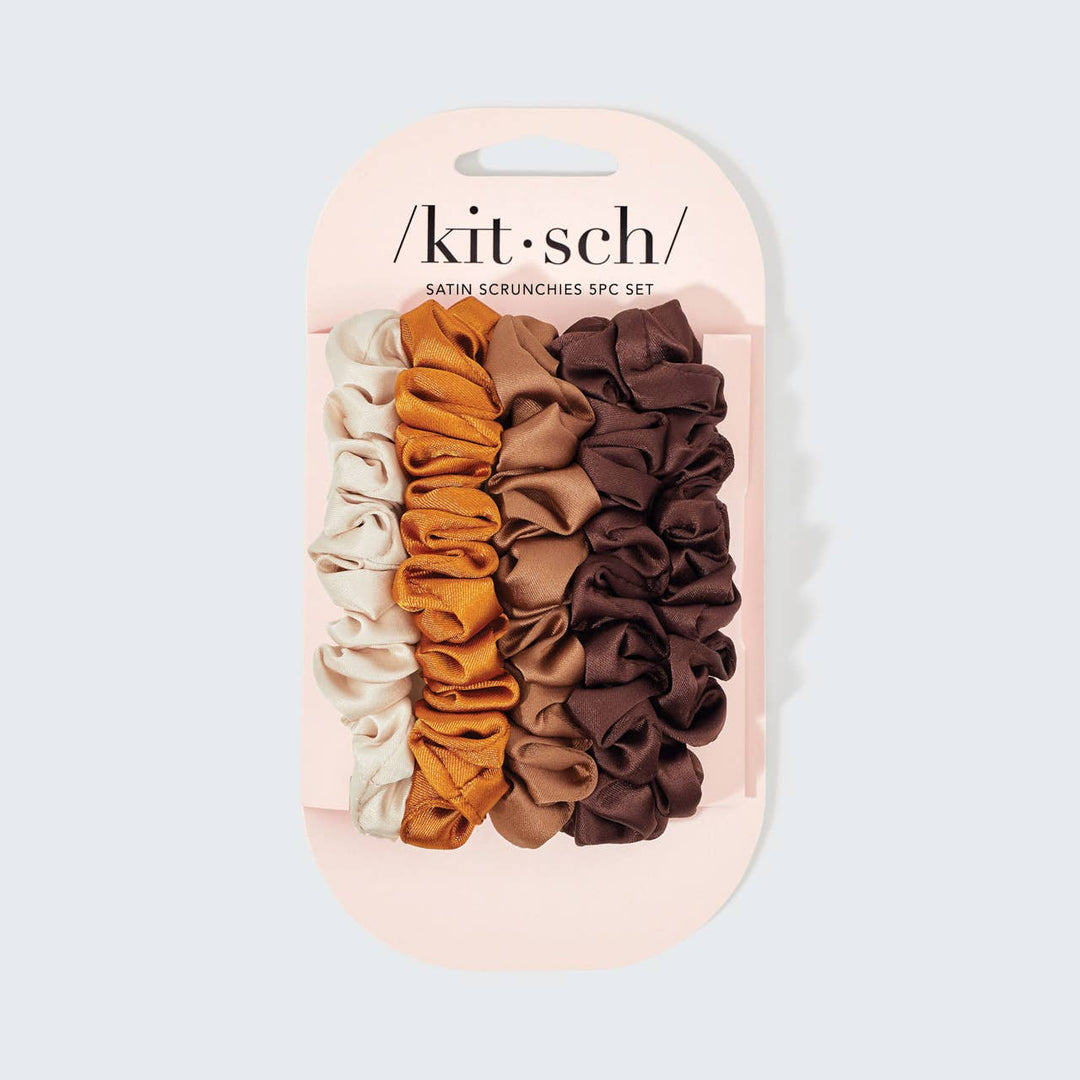 KITSCH - Satijnen Petite Scrunchies set van 5 stuks - Sedona