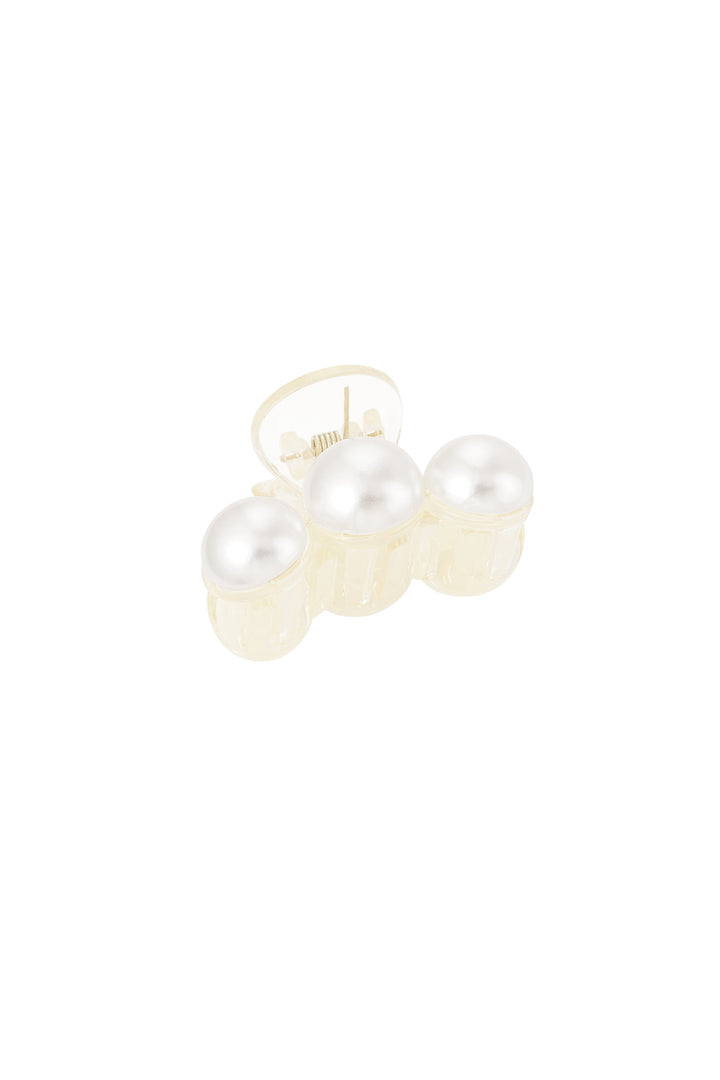 Hair clip 3 pearls white