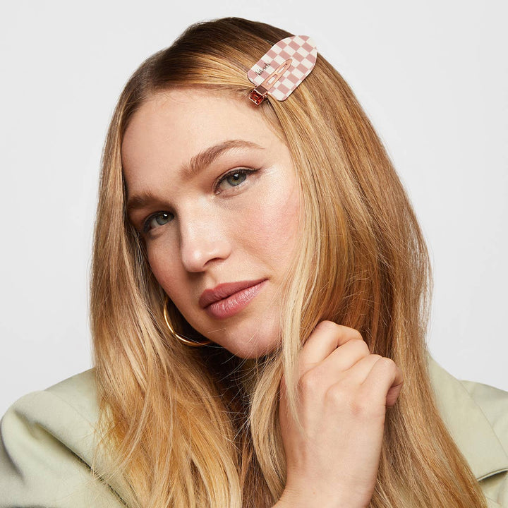 KITSCH – Recycled Plastic XL Creaseless Hair Clips (2 stuks) – Terracotta Checker