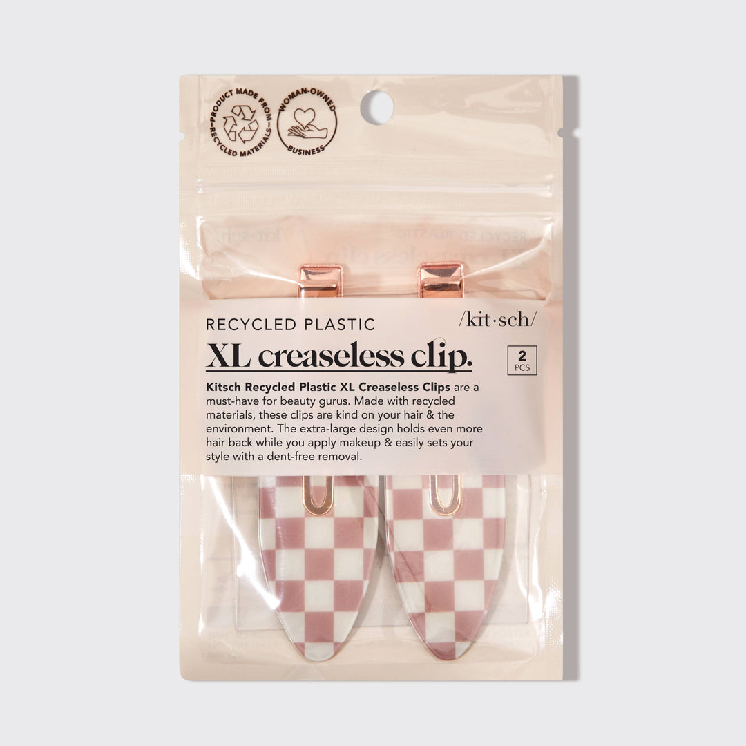 KITSCH – Recycled Plastic XL Creaseless Hair Clips (2 stuks) – Terracotta Checker