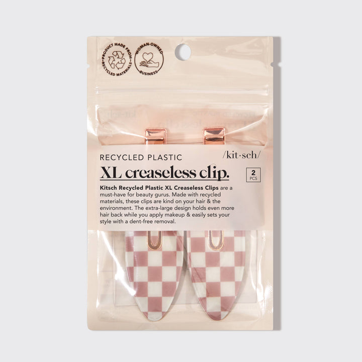 KITSCH – Recycled Plastic XL Creaseless Hair Clips (2 stuks) – Terracotta Checker