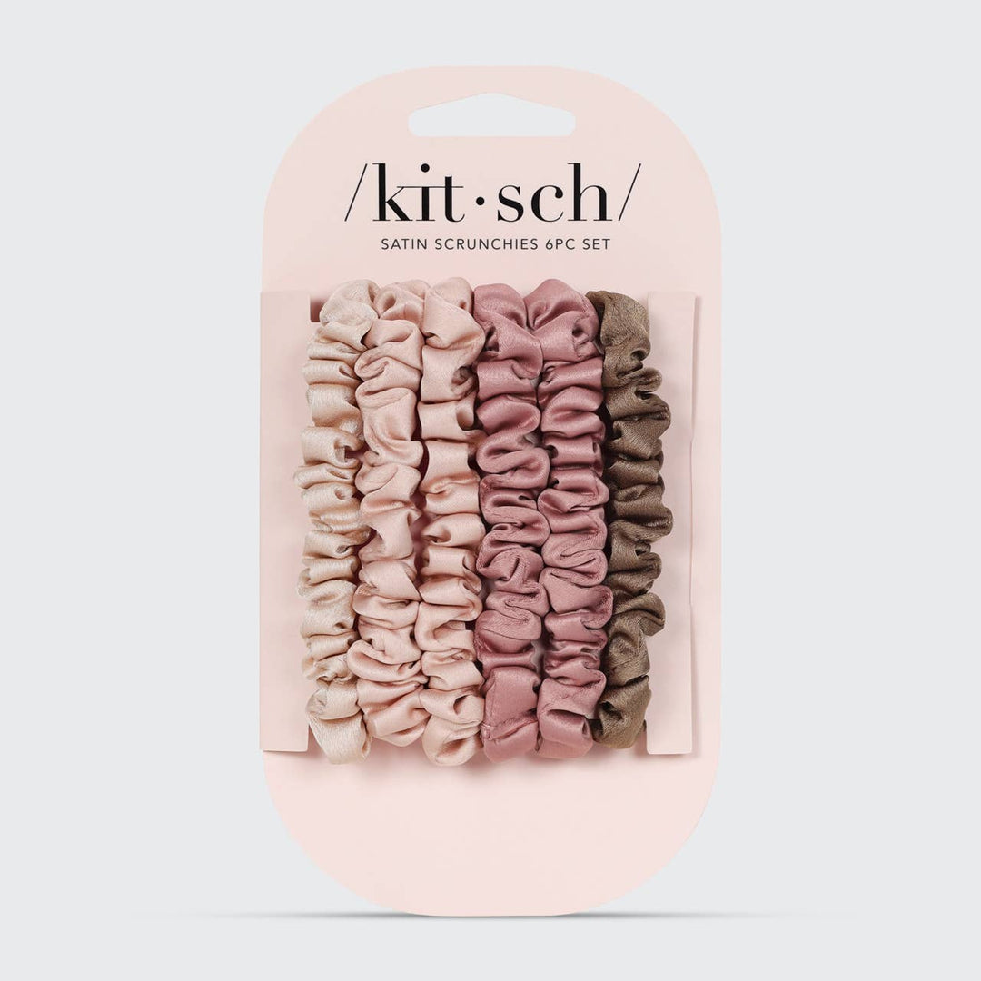 KITSCH – Ultra Petite Satin Scrunchies (6 stuks) – Terracotta