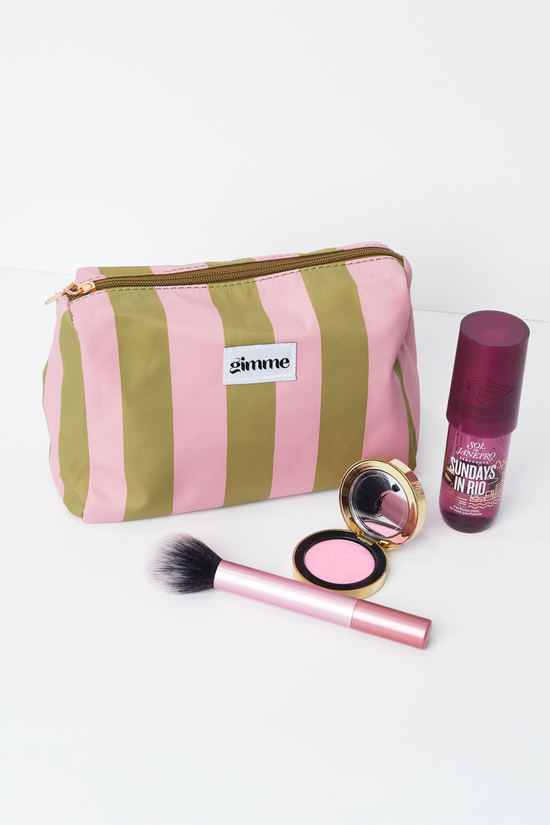 Make-up bag large stripes - Pink green