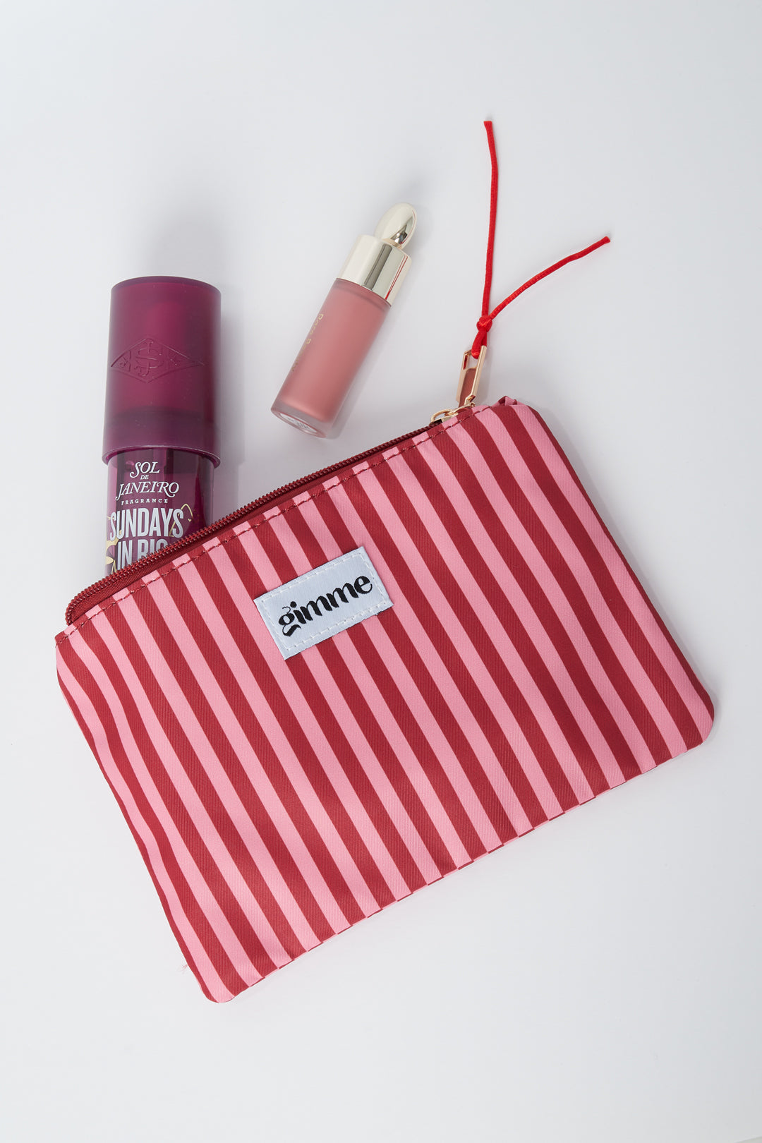Flat toiletry bag thin stripe - Pink red