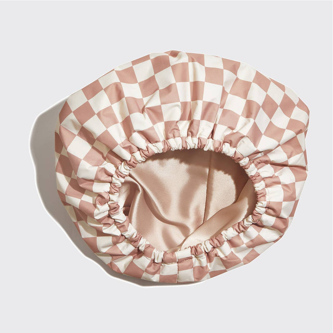 KITSCH – Flexi Douchemuts met Satijnvoering – Terracotta Checker