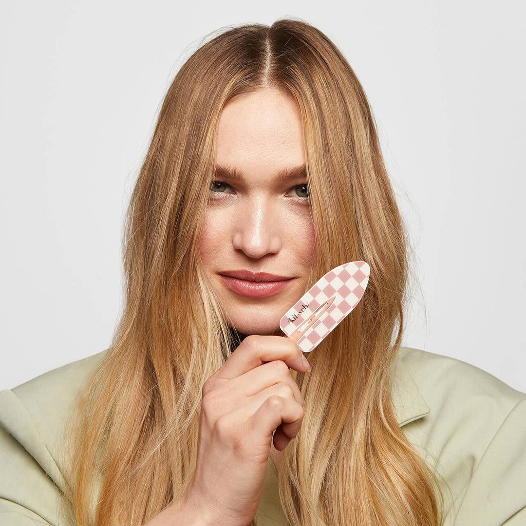 KITSCH – Recycled Plastic XL Creaseless Hair Clips (2 stuks) – Terracotta Checker