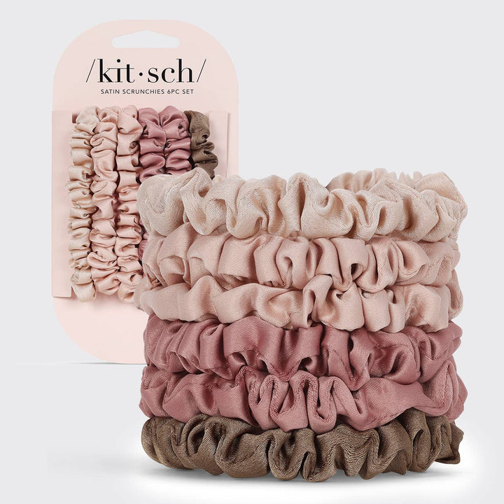 KITSCH – Ultra Petite Satin Scrunchies (6 stuks) – Terracotta