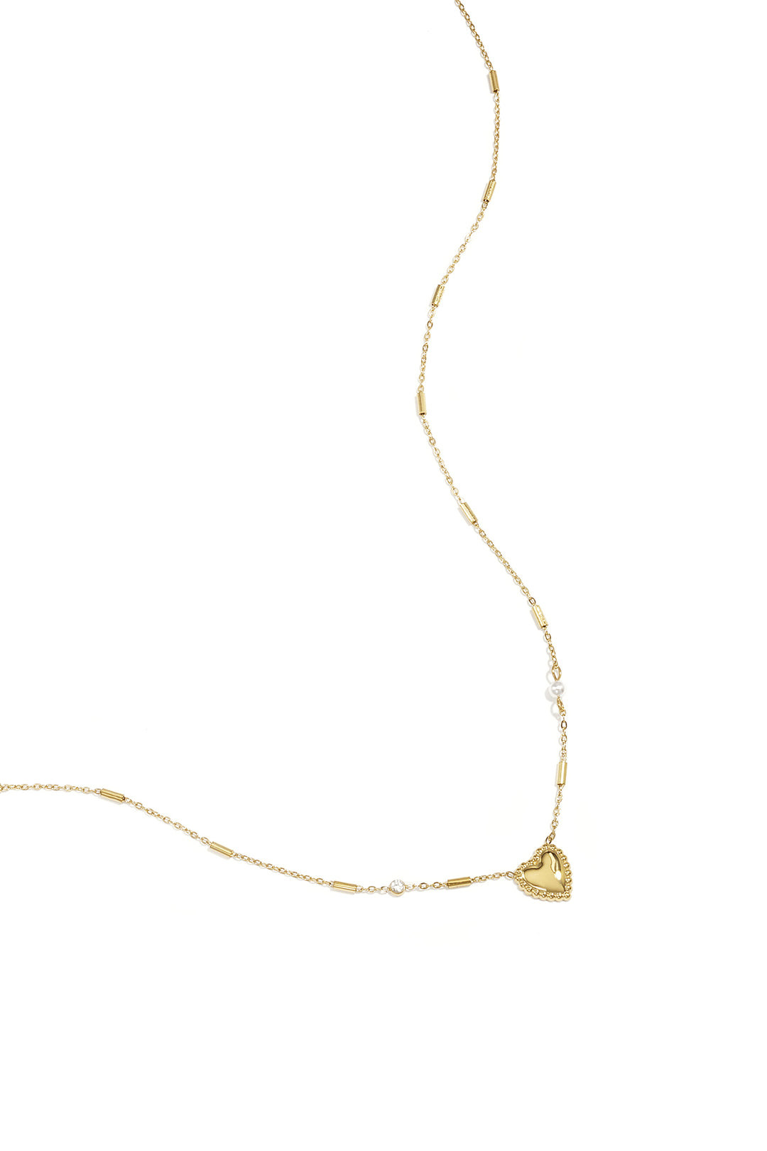 Ketting met parel, steentje en statement hart