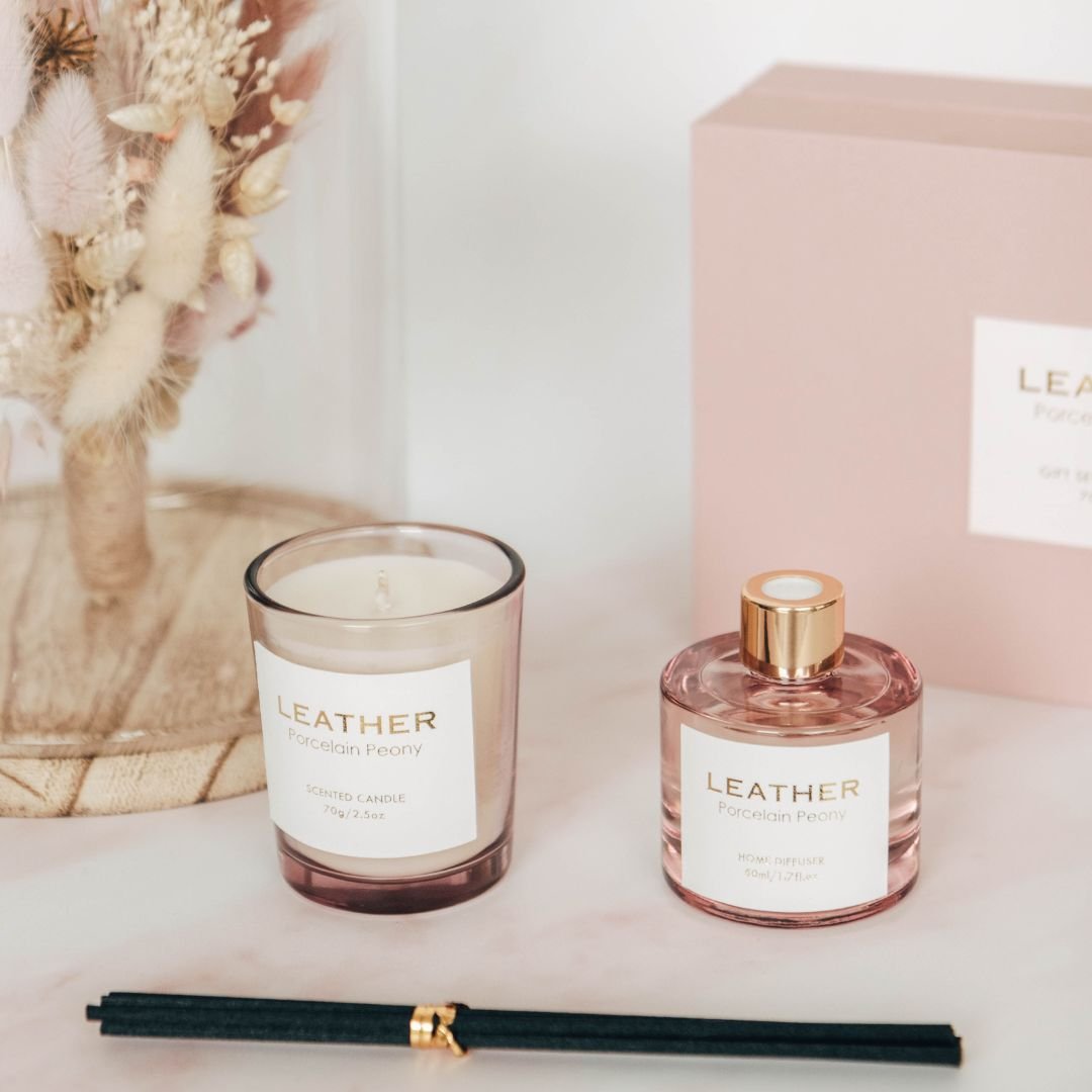 Pink Leather Porcelain Peony Gift Pack - Blossoms Beauty